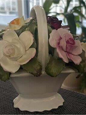 Porcelain Floral Basket with Multicolor Ceramic Roses